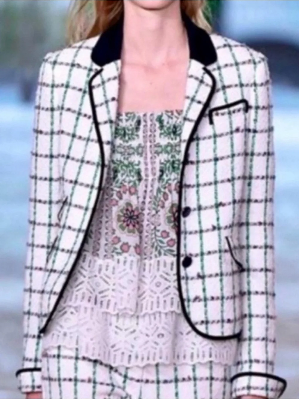 Tory Burch Pocomo Jetty Tweed Check Plaid Blazer